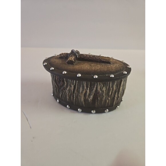 Western Cross Trinket Box Oval Rustic Wood Resin Brown Decorative Storage Box - Picture 4 of 10